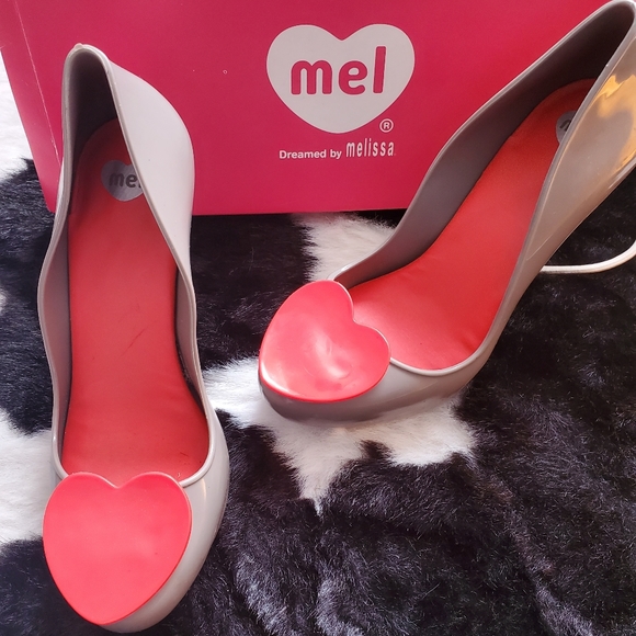 Melissa Shoes - Melissa high heels shoes, grey with salmon heart, seize 7